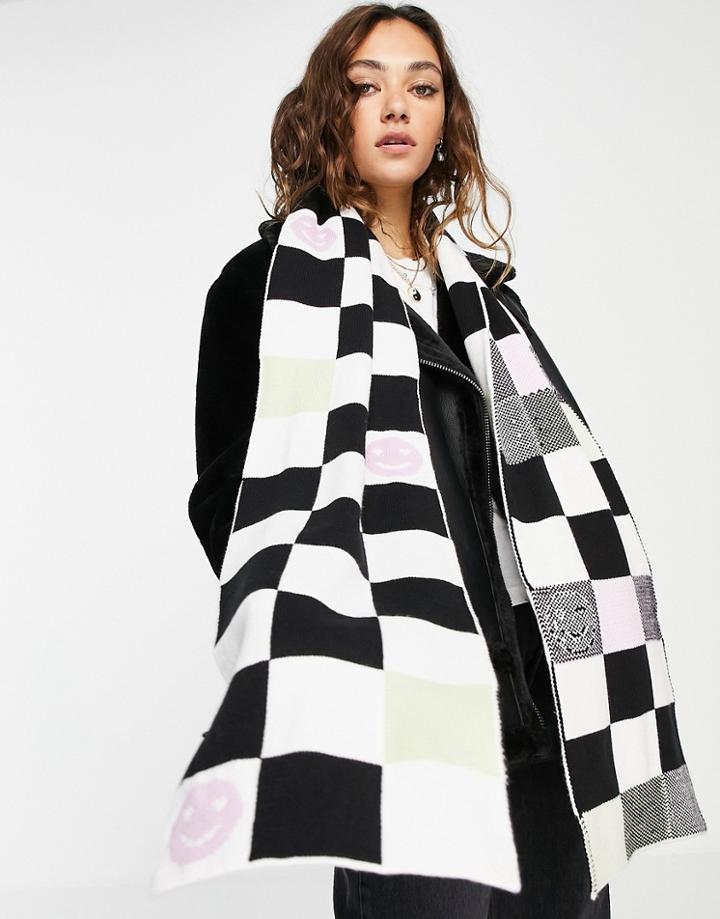 Topshop Checkerboard Scarf In Mono-black