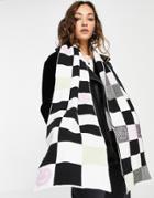 Topshop Checkerboard Scarf In Mono-black