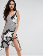 Warehouse Sunflower Print Asymmetric Cami Dress - Multi
