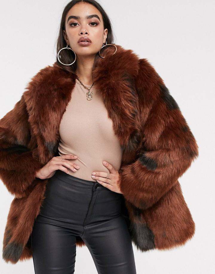Asos Design Cow Print Faux Fur Coat-multi