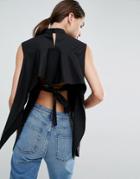 Asos White Sleeveless Frill Open Back Shirt - Black