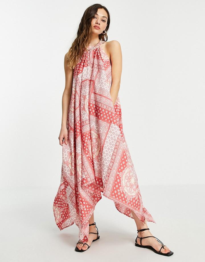 Violet Romance Halter Neck Midi Dress In Scarf Print-multi