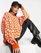 Topshop Knit Warped Dot Sweater In Orange-blue