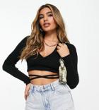 Asyou Ballet Wrap Polo Top In Black
