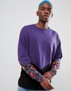 Asos Design Oversized Long Sleeve T-shirt With Retro Panel Print - Multi