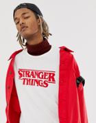 Pull & Bear X Stranger Things Logo T-shirt In White - White