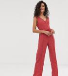 Vero Moda Tall Polka Dot Belted Jumpsuit-red