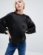 Ganni Mccarthy Silk Jacquard Flared Sleeve Blouse - Black