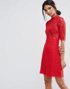 City Goddess Skater Dress With Lace Top - Red