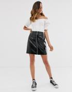 New Look Zip Through Vinyl Mini Skirt In Black - Black