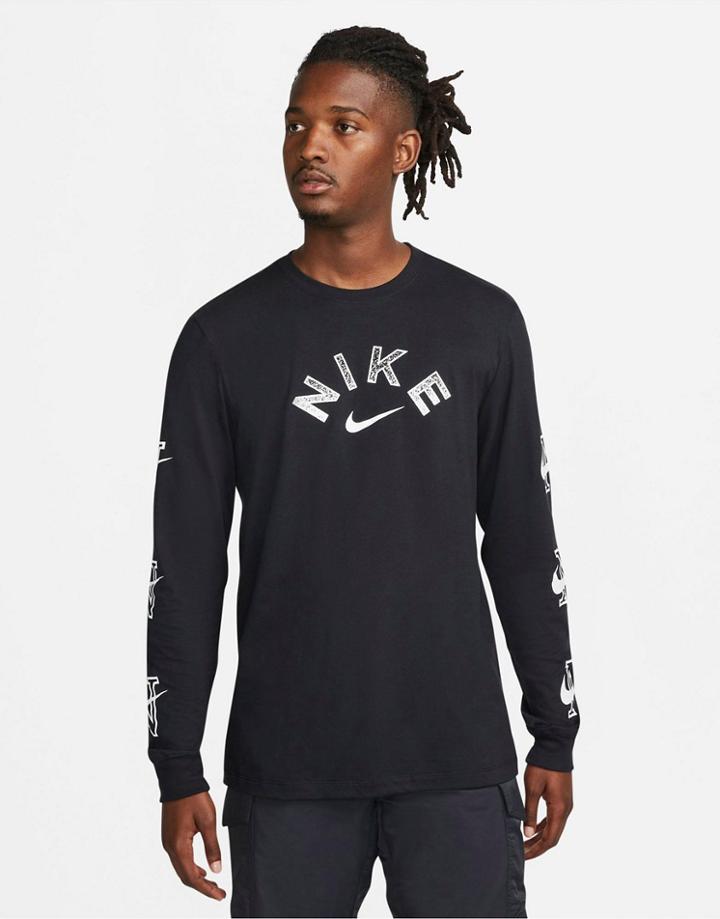 Nike Initial Logo Long Sleeve T-shirt In Black