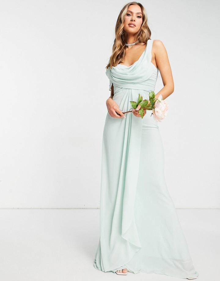 Jarlo Off Shoulder Drape Maxi Dress In Sage Green