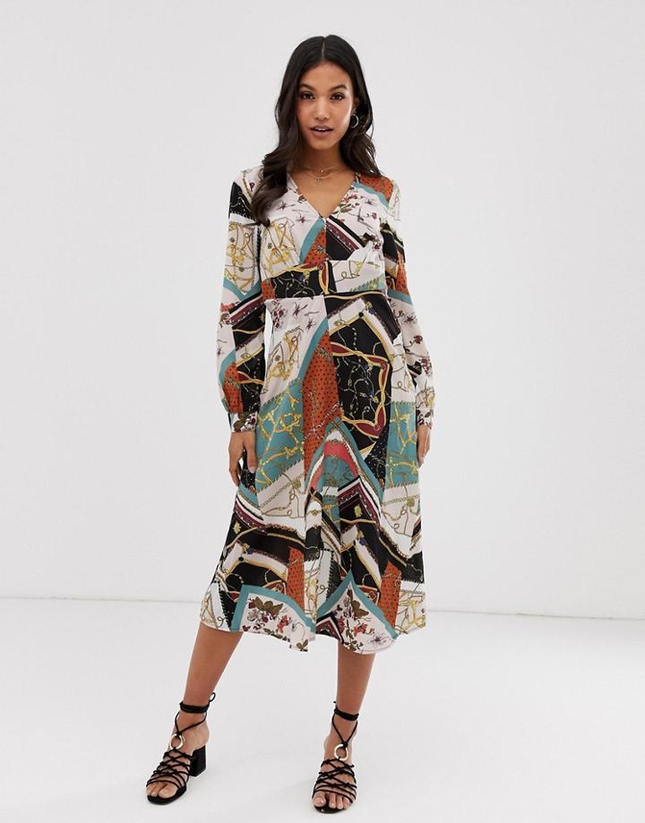 Vila Scarf Print Midi Dress-multi