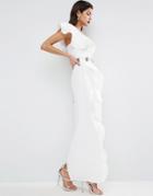 Asos Red Carpet Ruffle Maxi Dress With Metal Belt - White
