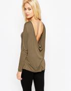 Asos The Scoop Back Top With Long Sleeves - Olive