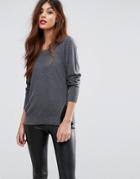 Sisley Round Neck Sweater With Side Split - Gray