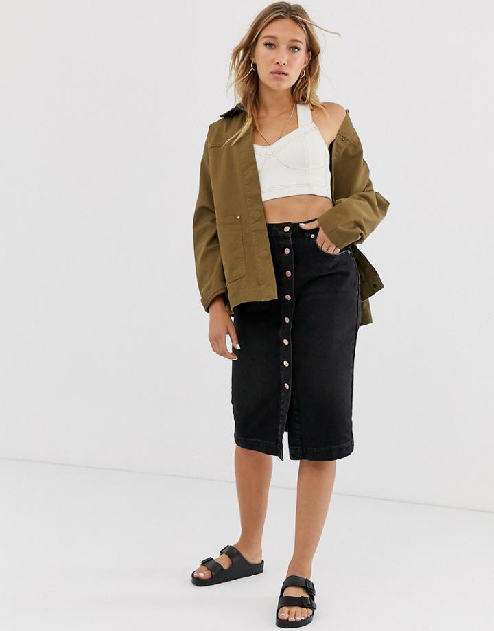 Na-kd Button Up Midi Denim Skirt In Black