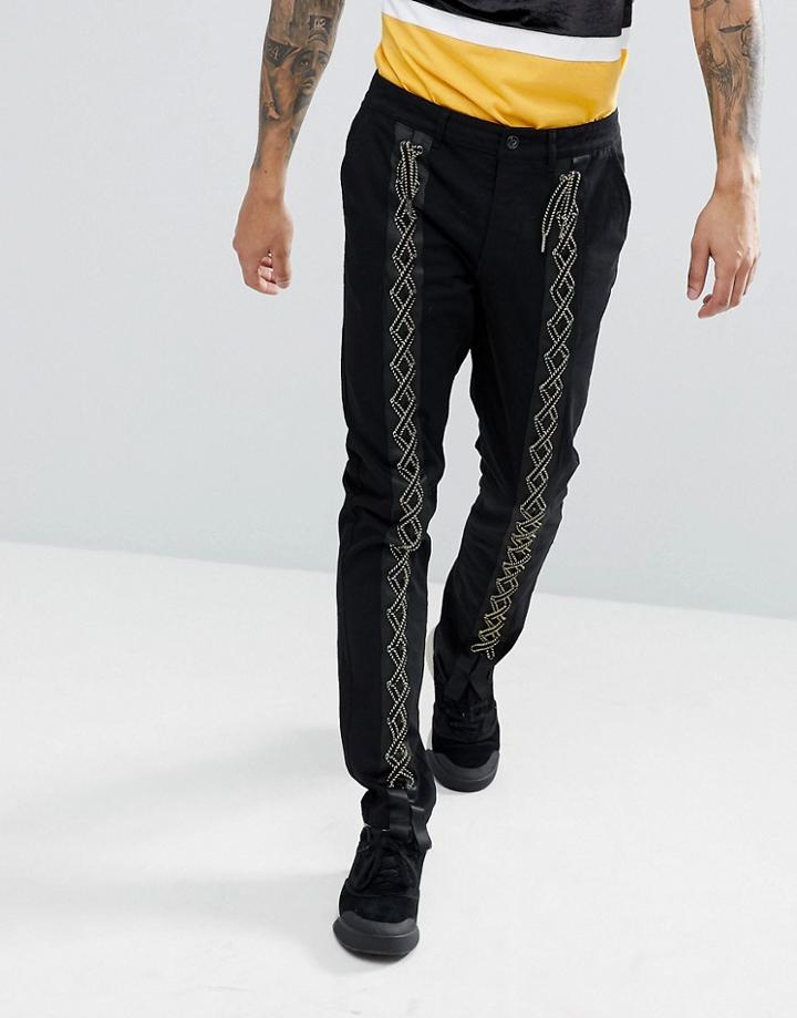 Asos Slim Pants With Lace Up Detail In Black - Black