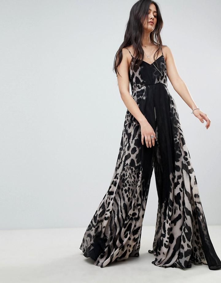 Religion Saturn Jumpsuit In Dark Leopard Print - Black