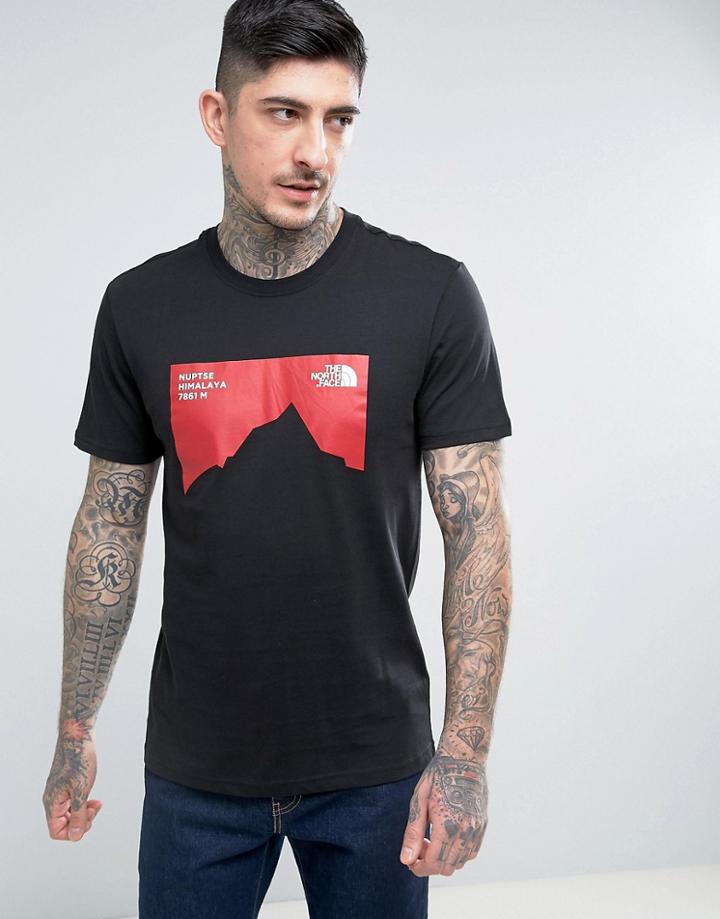 The North Face T-shirt With Nupste Mountain Print In Black - Black