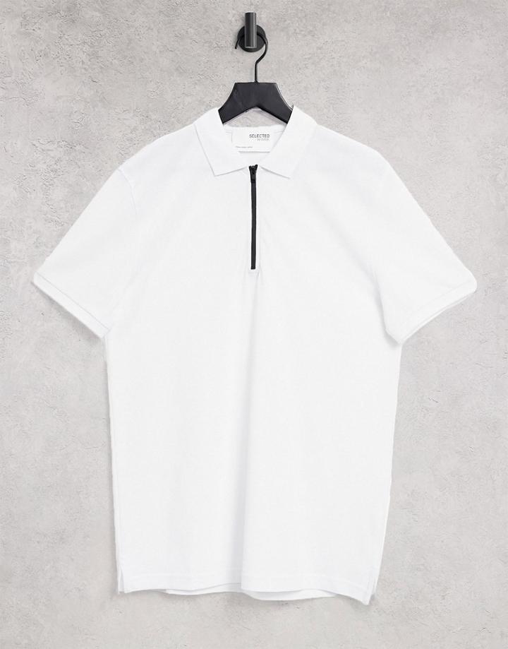 Selected Homme Relaxed Fit Polo With Zip In White