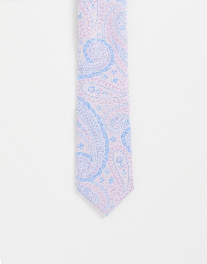 Asos Design Slim Tie In Baby Pink And Blue Paisley-multi