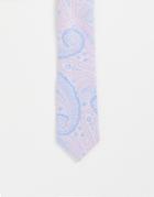 Asos Design Slim Tie In Baby Pink And Blue Paisley-multi