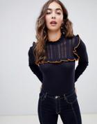 Vero Moda Ruffle Front Sweater - Navy