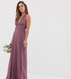 Asos Design Bridesmaid Ruched Bodice Maxi Dress With Wrap Waist - Purple