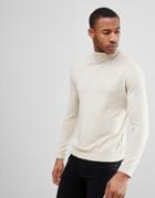 Asos Roll Neck Cotton Sweater In Oatmeal - Beige