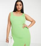 Asos Design Curve Structured Scoop Mini Dress With Slit Detail In Green