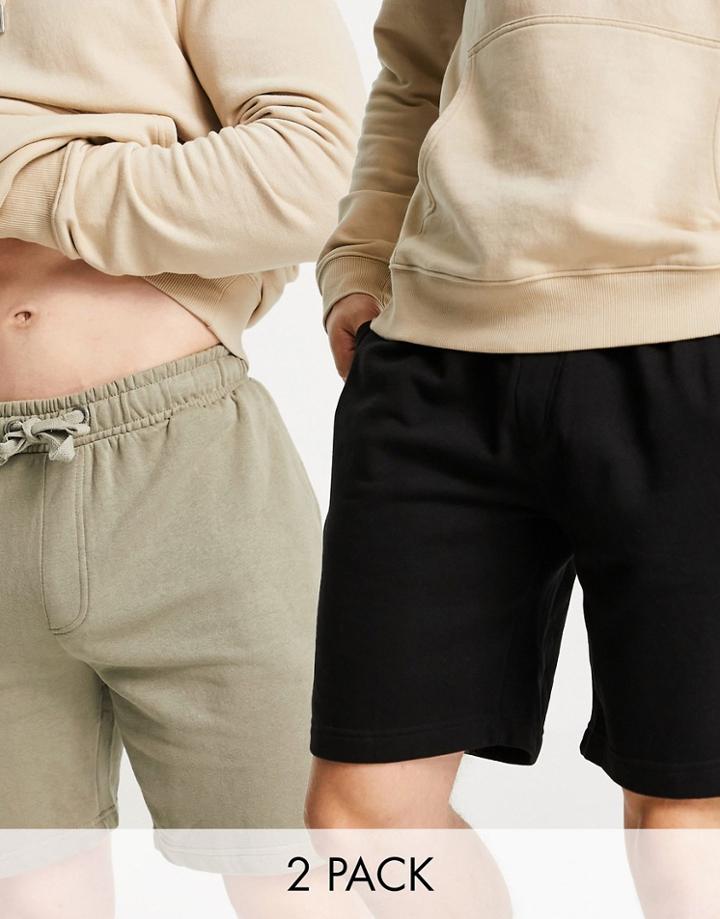 French Connection 2 Pack Jersey Shorts In Black Light Khaki-multi