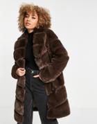 River Island Oversized Long Line Faux Fur Coat In Brown