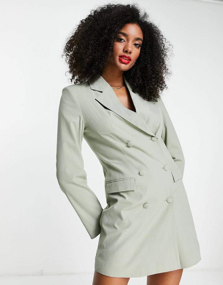 Extro & Vert Fitted Blazer Dress With Open Back In Sage-green