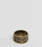 Asos Design Plus Ring With Geo-tribal Emboss In Burnished Gold - Gold