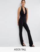 Asos Tall Jersey Jumpsuit With Halter Neck And Plunge Detail - Black