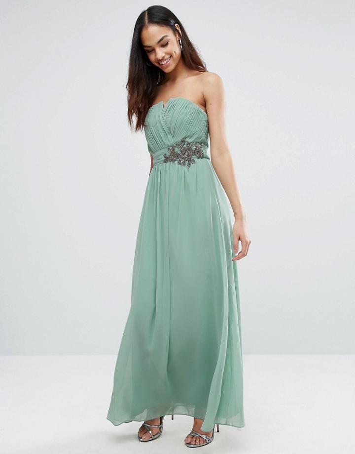 Little Mistress Floral Embellished Bandeau Maxi Dress - Blue