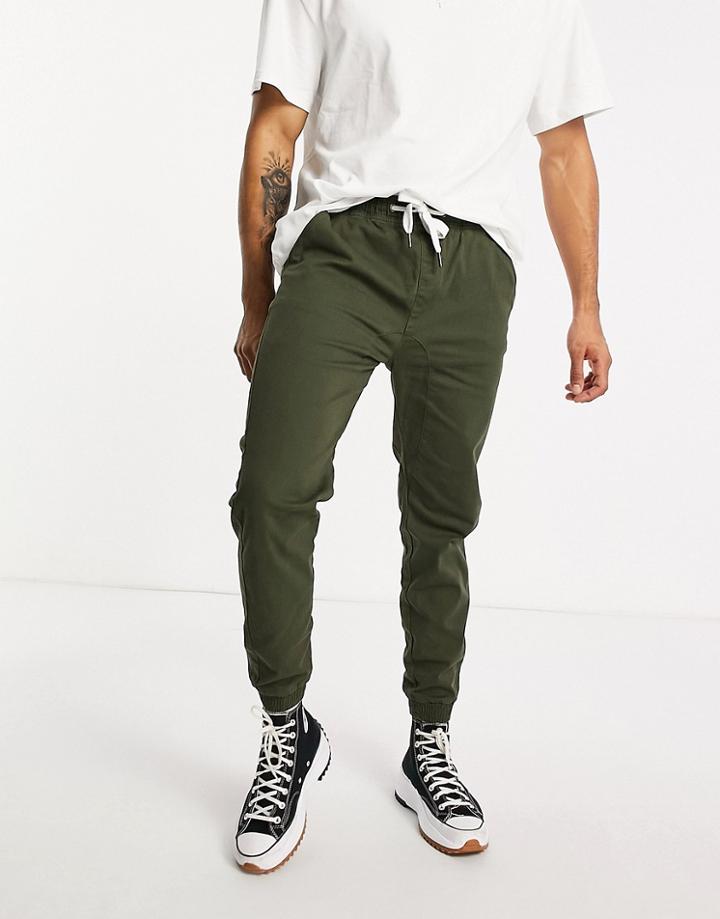 Soul Star Skinny Cuffed Ankle Pants In Khaki-green