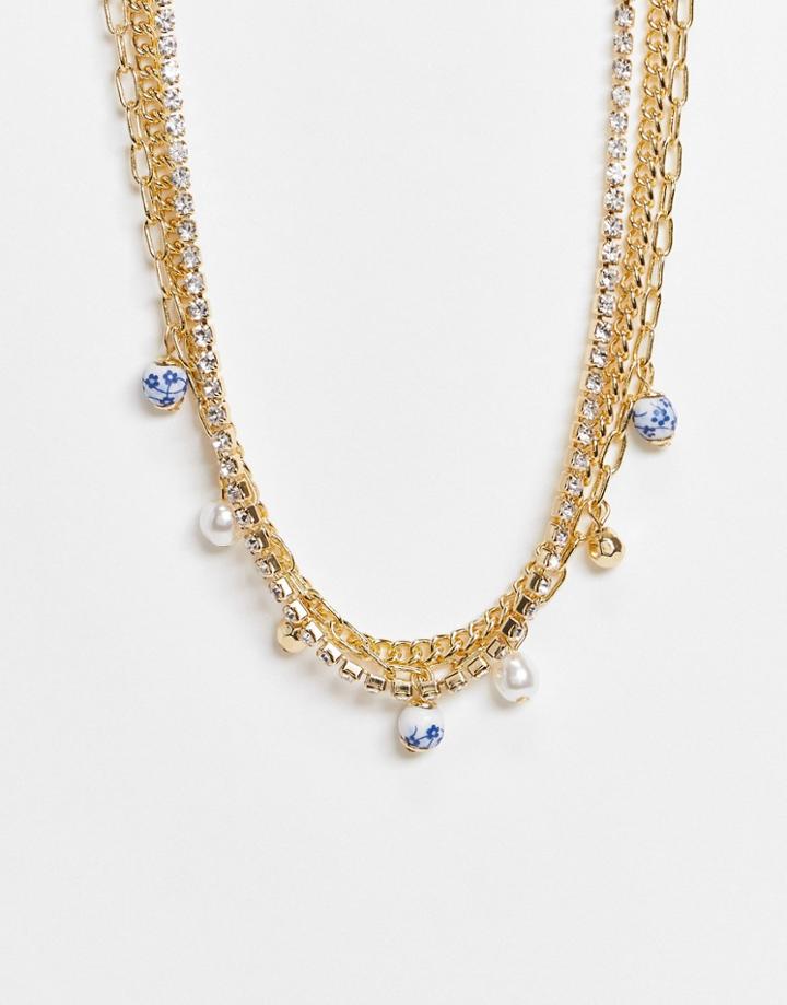 Topshop Choker Necklace Multipack In Gold With Beads