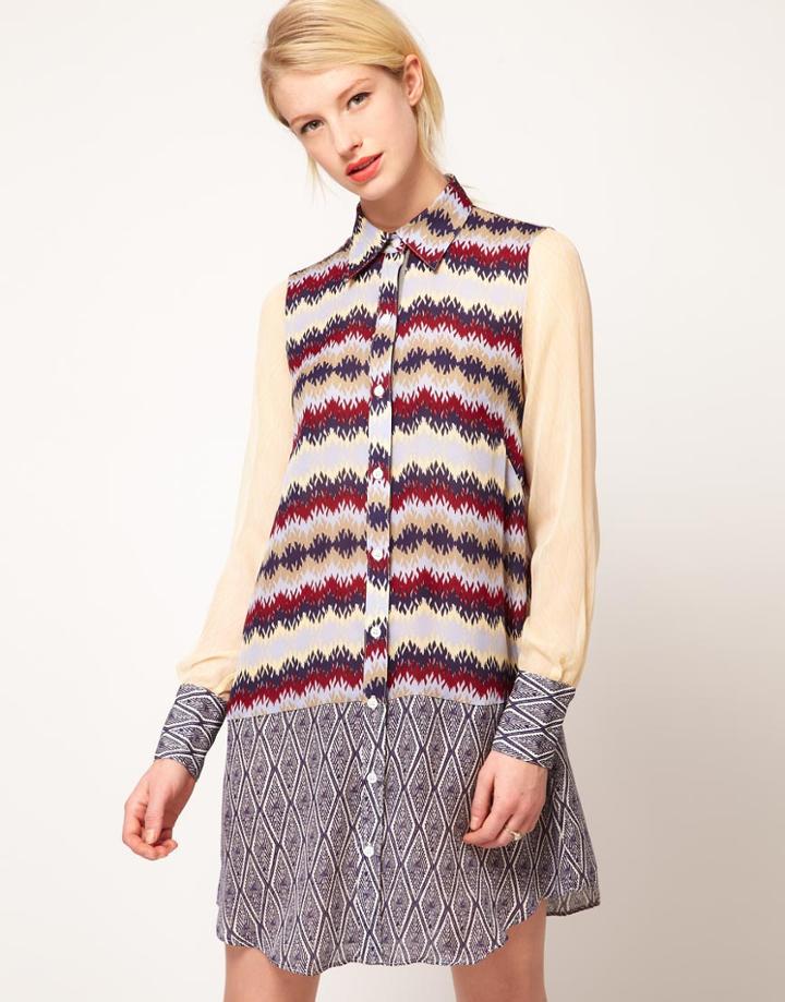 Nahm Shirt Dress With Zig Zag & Diamond Print