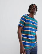 Globe Stripe T-shirt With Chest Embroidery In Ombre Blue - Blue