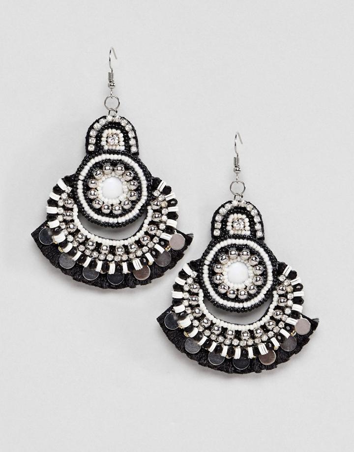Asos Design Mono Bead And Disc Drop Earrings - Multi