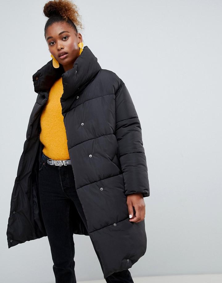 Monki Longline Puffer Jacket - Black