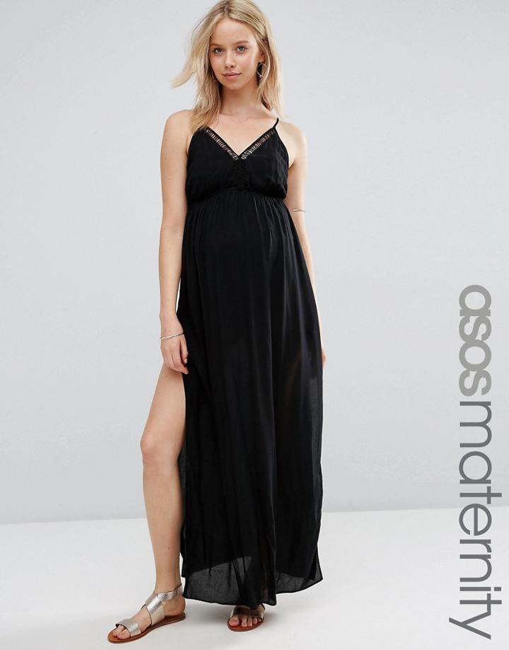 Asos Maternity Lattice Trim Maxi Dress - Black