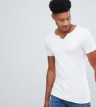 Asos Design Tall Muscle Fit T-shirt With Raw Notch Neck In White - White