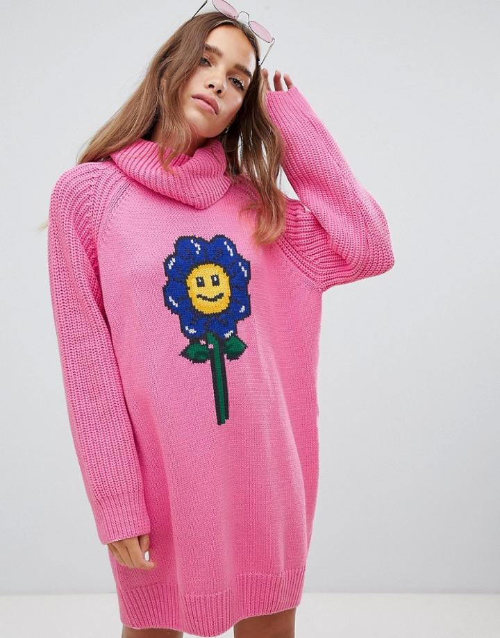 Lazy Oaf Flower Power Sweater Dress - Pink
