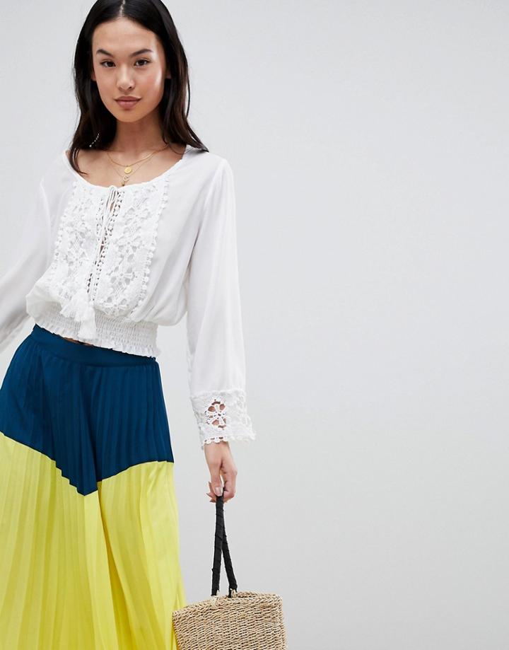 Boohoo Long Sleeved Broderie Blouse - White