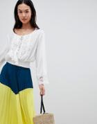 Boohoo Long Sleeved Broderie Blouse - White