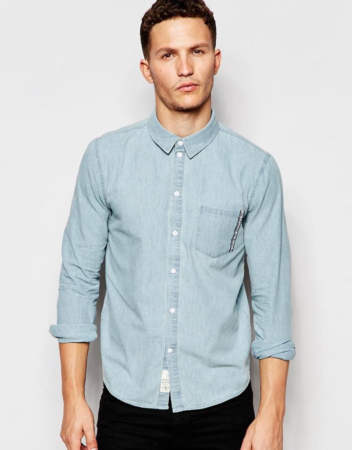 Native Youth Tape Down Denim Long Sleeved Shirt - Blue