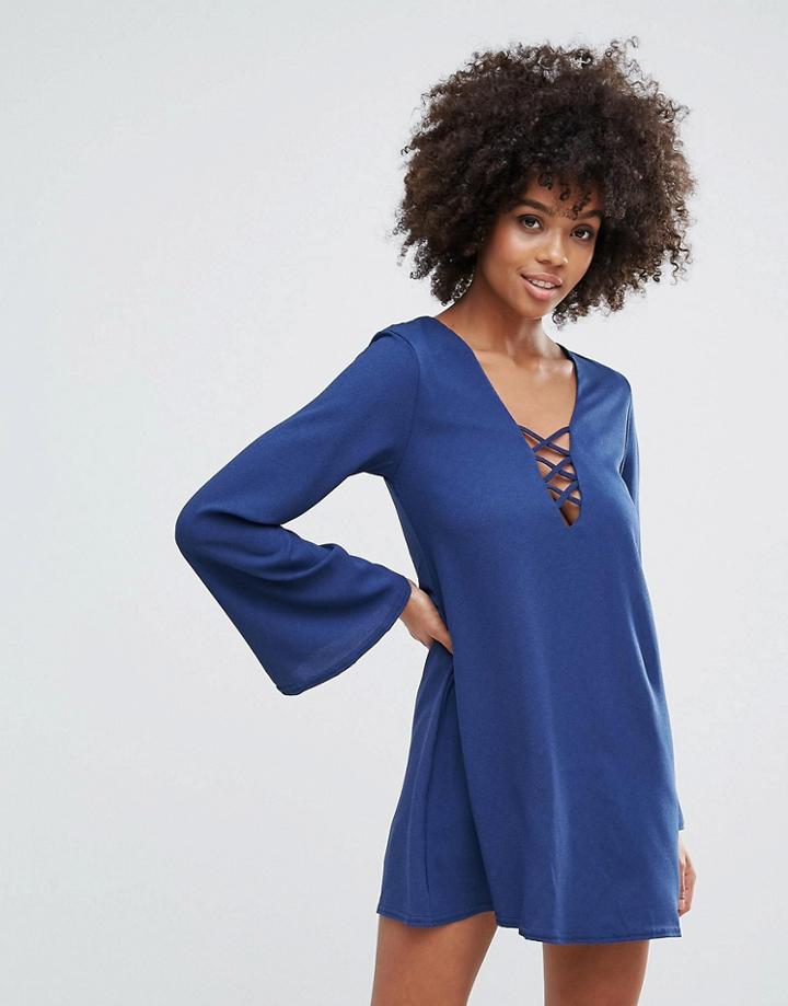 Motel Miriam Lace Up Swing Dress - Navy